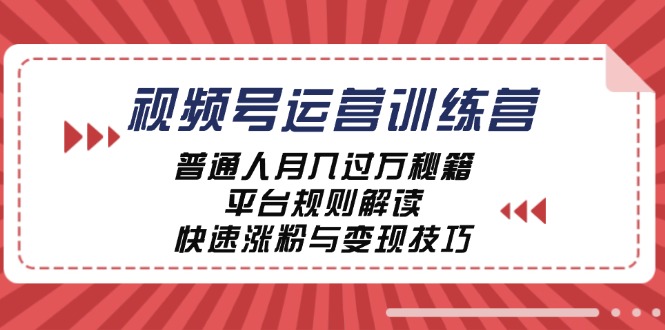 视频号运营训练营：普通人月入过万秘籍，平台规则解读，快速涨粉与变现-枫客网创