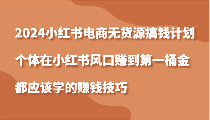 2024小红书电商无货源搞钱计划，个体在小红书风口赚到第一桶金应该学的赚钱技巧-枫客网创