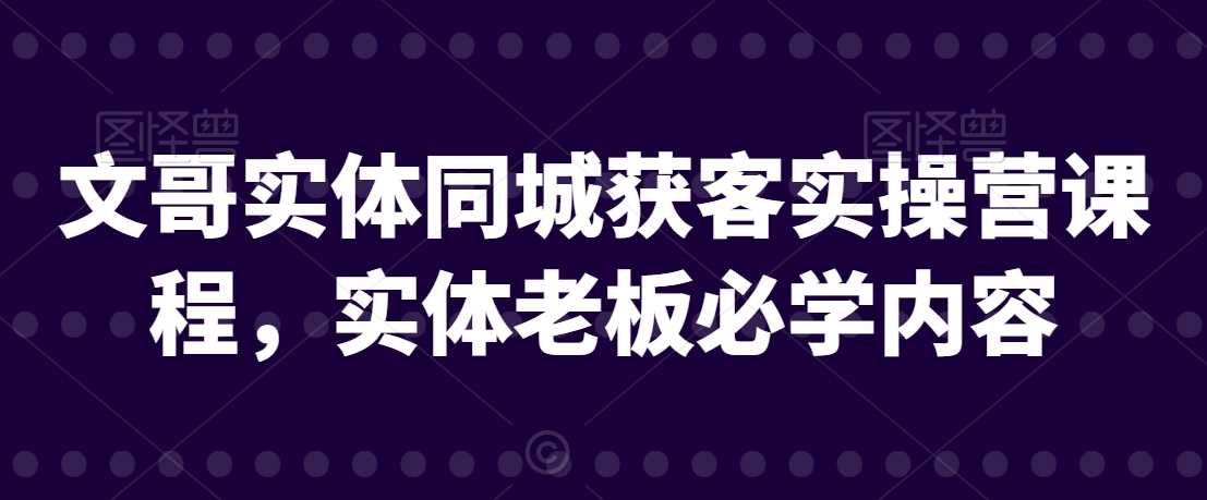 文哥实体同城获客实操营课程，实体老板必学内容-枫客网创