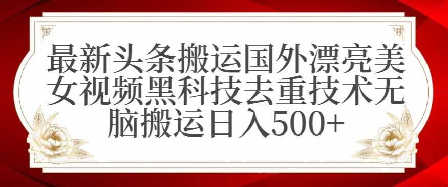 最新头条搬运国外漂亮美女视频黑科技去重技术无脑搬运日入500+【揭秘】-枫客网创