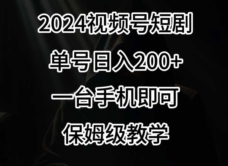 2024风口，视频号短剧，单号日入200+，一台手机即可操作，保姆级教学【揭秘】-枫客网创