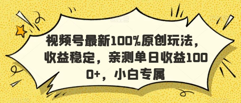 视频号最新100%原创玩法，收益稳定，亲测单日收益1000+，小白专属【揭秘】-枫客网创