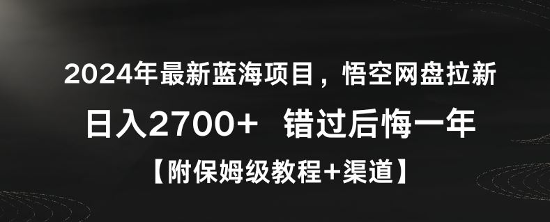 2024年最新蓝海项目，悟空网盘拉新，日入2700+错过后悔一年【附保姆级教程+渠道】【揭秘】-枫客网创