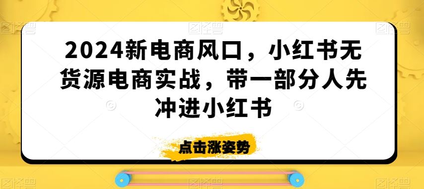 2024新电商风口，小红书无货源电商实战，带一部分人先冲进小红书-枫客网创