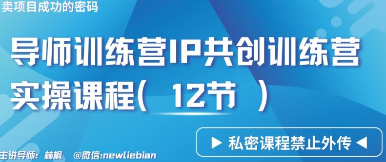 导师训练营3.0IP共创训练营私密实操课程（12节）-卖项目的密码成功秘诀【揭秘】-枫客网创