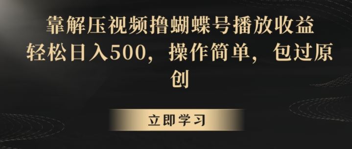 靠解压视频撸蝴蝶号播放收益，轻松日入500，操作简单，包过原创【揭秘】-枫客网创