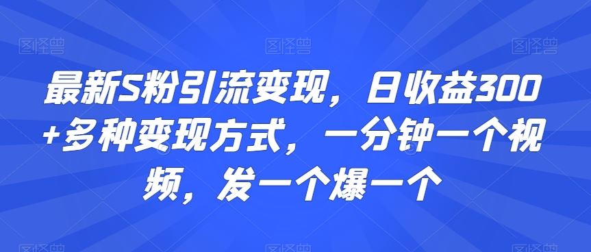 最新S粉引流变现，日收益300+多种变现方式，一分钟一个视频，发一个爆一个【揭秘】-枫客网创