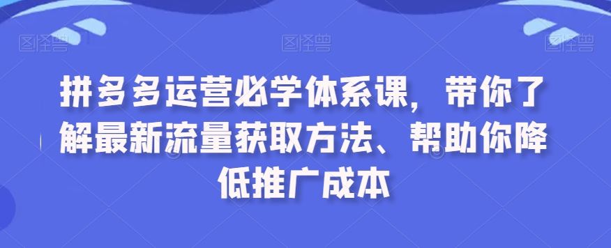 拼多多运营必学体系课，带你了解最新流量获取方法、帮助你降低推广成本-枫客网创