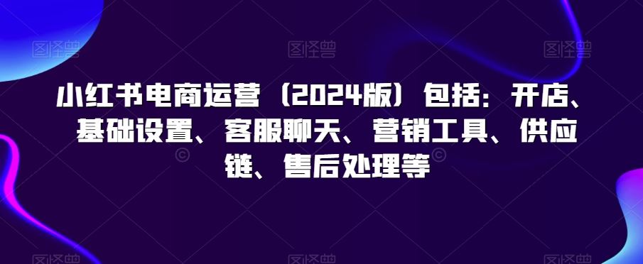 小红书电商运营（2024版）包括：开店、基础设置、客服聊天、营销工具、供应链、售后处理等-枫客网创