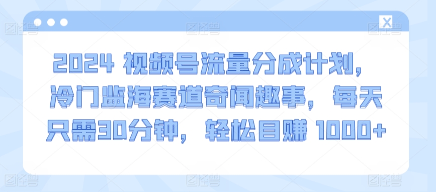 2024视频号流量分成计划，冷门监海赛道奇闻趣事，每天只需30分钟，轻松目赚 1000+-枫客网创