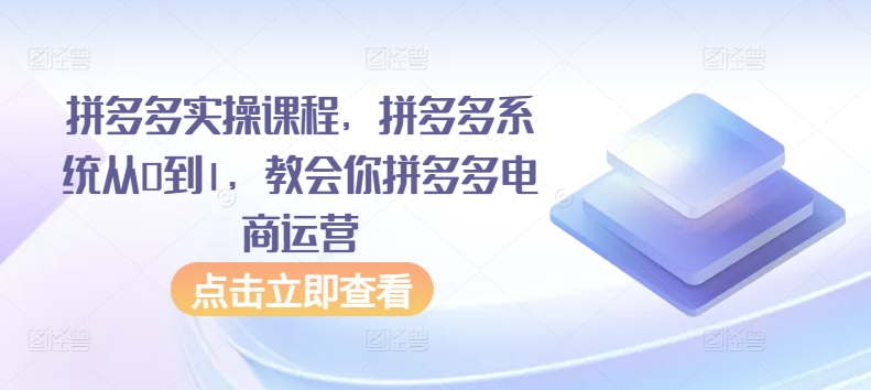 拼多多实操课程，拼多多系统从0到1，教会你拼多多电商运营-枫客网创