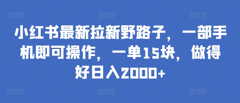 小红书最新拉新野路子，一部手机即可操作，一单15块，做得好日入2000+-枫客网创