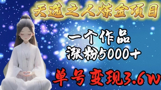 天选之人炼金项目，一个作品涨粉5000+，单号变现3.6w-枫客网创