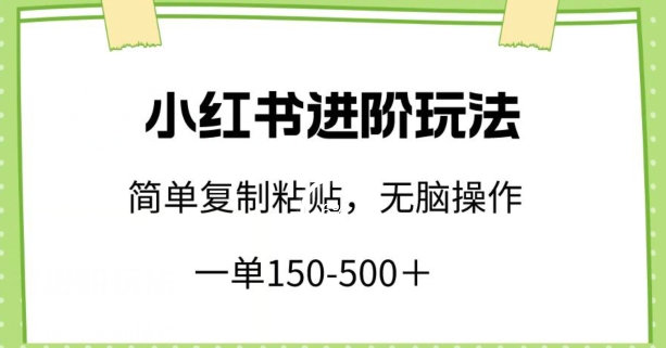 小红书进阶玩法，一单150-500+，简单复制粘贴，小白也能轻松上手-枫客网创