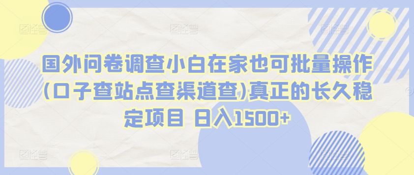 国外问卷调查小白在家也可批量操作(口子查站点查渠道查)真正的长久稳定项目 日入1500+-枫客网创