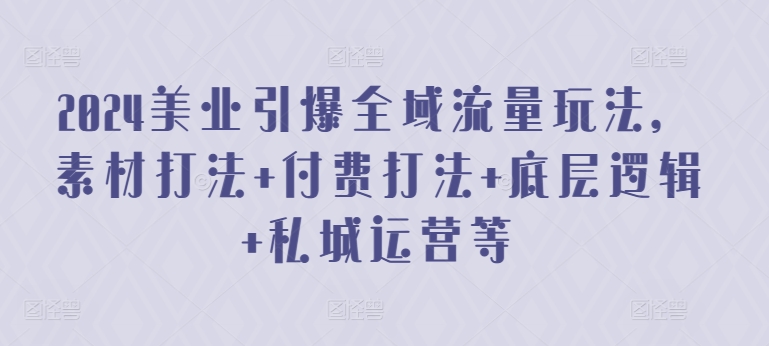 2024美业引爆全域流量玩法，素材打法 付费打法 底层逻辑 私城运营等-枫客网创