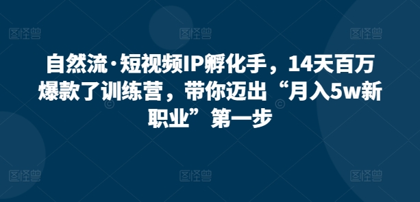 自然流·短视频IP孵化手，14天百万爆款了训练营，带你迈出“月入5w新职业”第一步-枫客网创