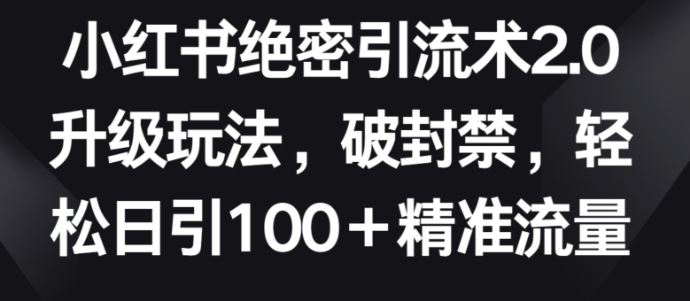 小红书绝密引流术2.0升级玩法，破封禁，轻松日引100+精准流量-枫客网创