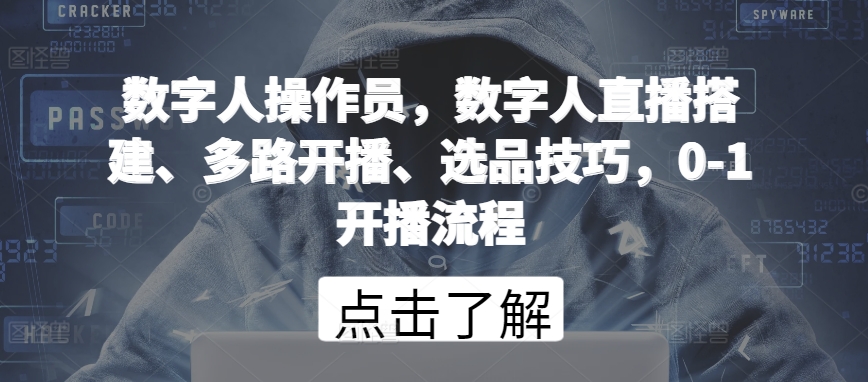 数字人操作员，数字人直播搭建、多路开播、选品技巧，0-1开播流程-枫客网创