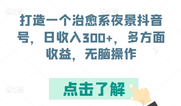 打造一个治愈系夜景抖音号，日收入300+，多方面收益，无脑操作-枫客网创