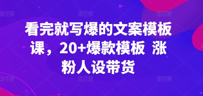 看完就写爆的文案模板课，20+爆款模板  涨粉人设带货-枫客网创