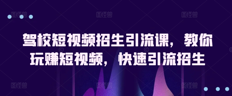 驾校短视频招生引流课，教你玩赚短视频，快速引流招生-枫客网创