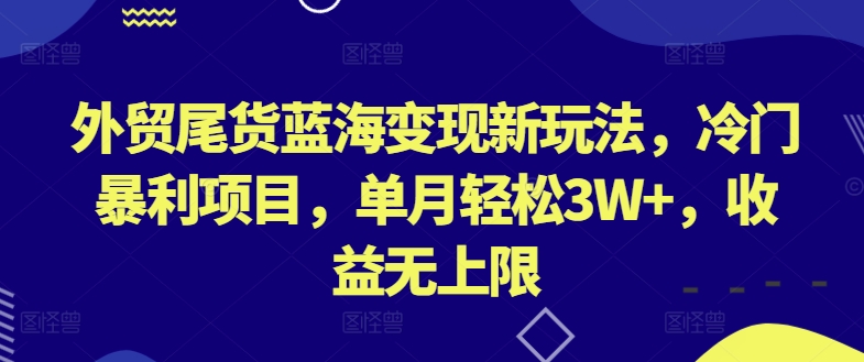 外贸尾货蓝海变现新玩法，冷门暴利项目，单月轻松3W+，收益无上限-枫客网创