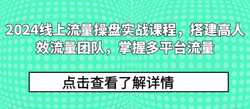 2024线上流量操盘实战课程，搭建高人效流量团队，掌握多平台流量-枫客网创