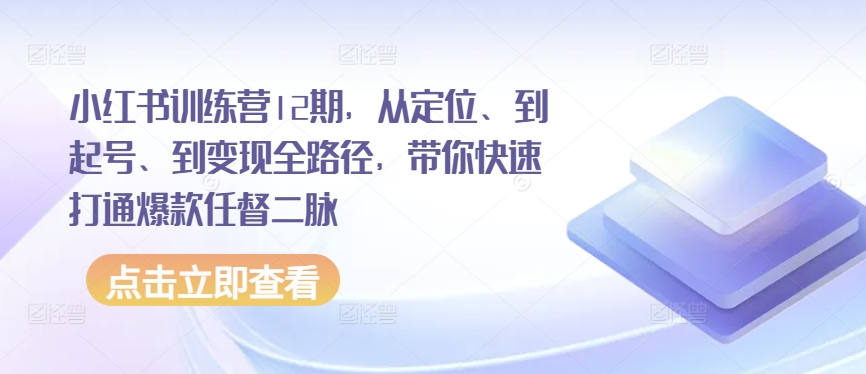 小红书训练营12期，从定位、到起号、到变现全路径，带你快速打通爆款任督二脉-枫客网创