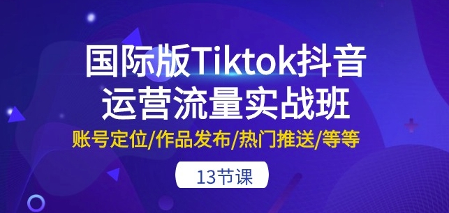 国际版Tiktok抖音运营流量实战班：账号定位/作品发布/热门推送/等等-13节-枫客网创