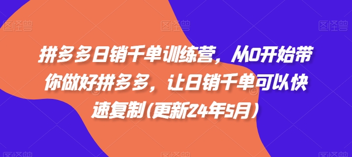 拼多多日销千单训练营，从0开始带你做好拼多多，让日销千单可以快速复制(更新24年5月)-枫客网创