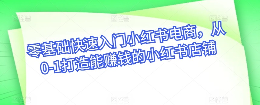 零基础快速入门小红书电商，从0-1打造能赚钱的小红书店铺-枫客网创