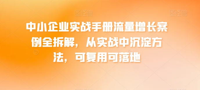 中小企业实战手册流量增长案例全拆解，从实战中沉淀方法，可复用可落地-枫客网创