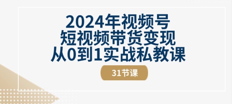 2024年视频号短视频带货变现从0到1实战私教课(31节视频课)-枫客网创