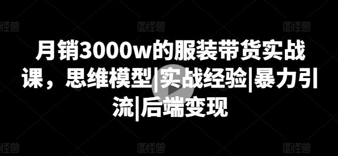 月销3000w的服装带货实战课，思维模型|实战经验|暴力引流|后端变现-枫客网创