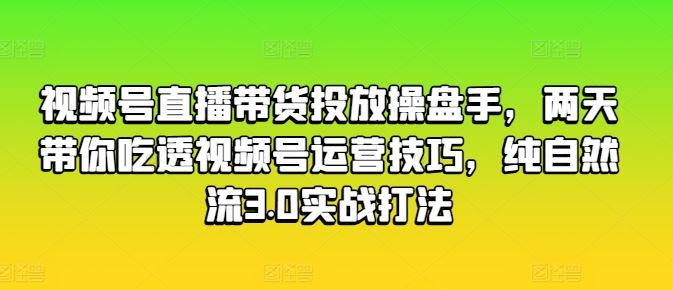 视频号直播带货投放操盘手，两天带你吃透视频号运营技巧，纯自然流3.0实战打法-枫客网创