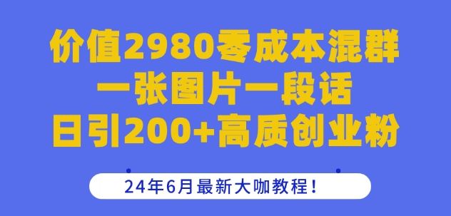 价值2980零成本混群一张图片一段话日引200+高质创业粉，24年6月最新大咖教程【揭秘】-枫客网创