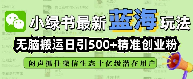 小绿书无脑搬运引流，全自动日引500精准创业粉，微信生态内又一个闷声发财的机会-枫客网创