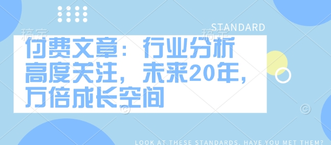 付费文章：行业分析 高度关注，未来20年，万倍成长空间-枫客网创