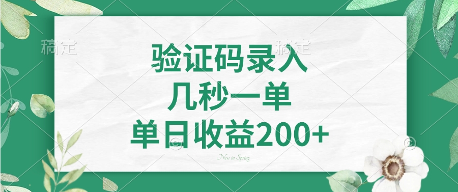 验证码录入，几秒一单，单日收益200+-枫客网创