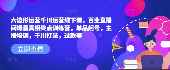 六边形运营千川运营线下课，百业直播间爆量真相终点训练营，单品起号，主播培训，千川打法，过款等-枫客网创