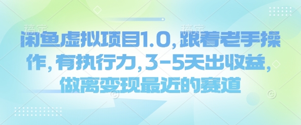 闲鱼虚拟项目1.0，跟着老手操作，有执行力，3-5天出收益，做离变现最近的赛道-枫客网创