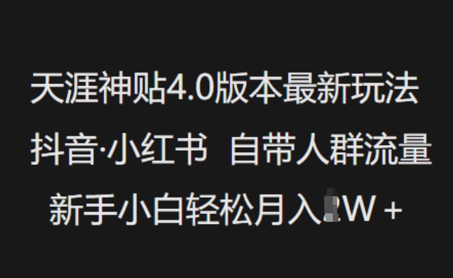 天涯神贴4.0版本最新玩法，抖音·小红书自带人群流量，新手小白轻松月入过W-枫客网创