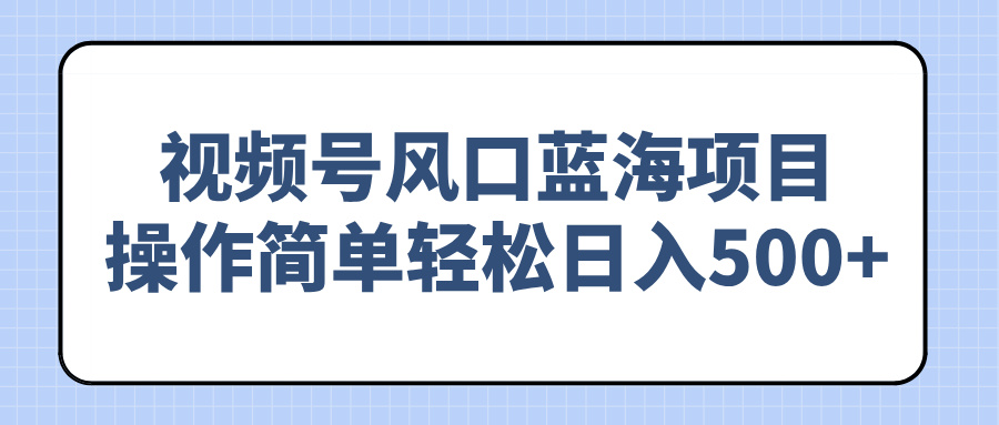 视频号风口蓝海项目，操作简单轻松日入500+-枫客网创