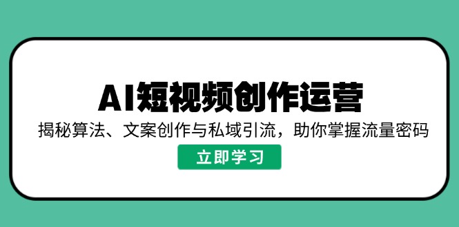 AI短视频创作运营，揭秘算法、文案创作与私域引流，助你掌握流量密码-枫客网创