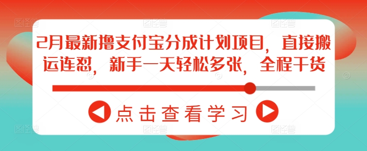 2月最新撸支付宝分成计划项目，直接搬运连怼，新手一天轻松多张，全程干货-枫客网创