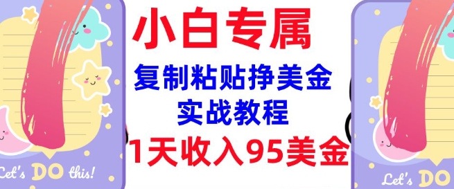 复制粘贴挣美金，0门槛，1天收入95美刀，3分钟学会，内部教程(首次公开)-枫客网创