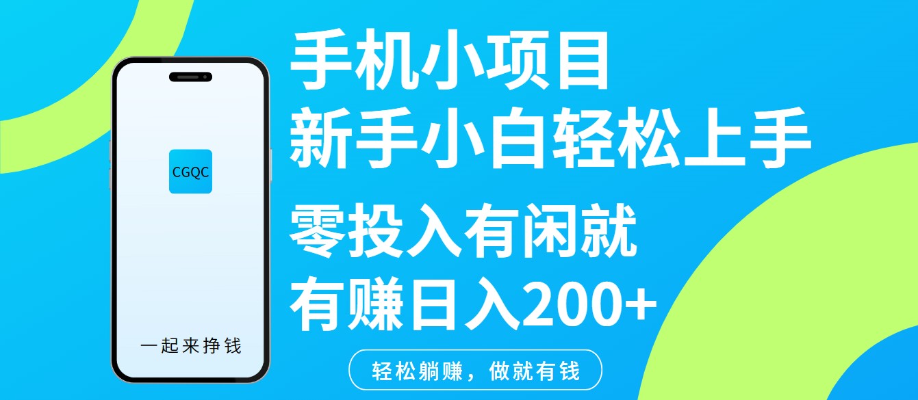 手机小项目新手小白轻松上手零投入有闲就有赚日入200+-枫客网创