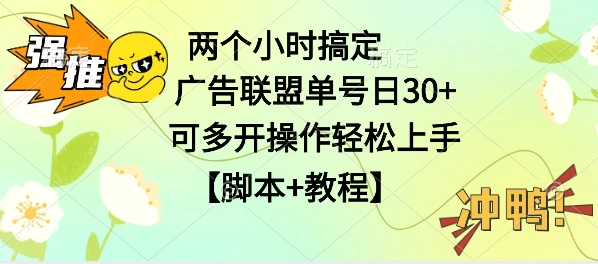 广告联盟掘金，每天2小时稳定收益单号30+可多开，轻松上手，全套详细【脚本+教程】-枫客网创