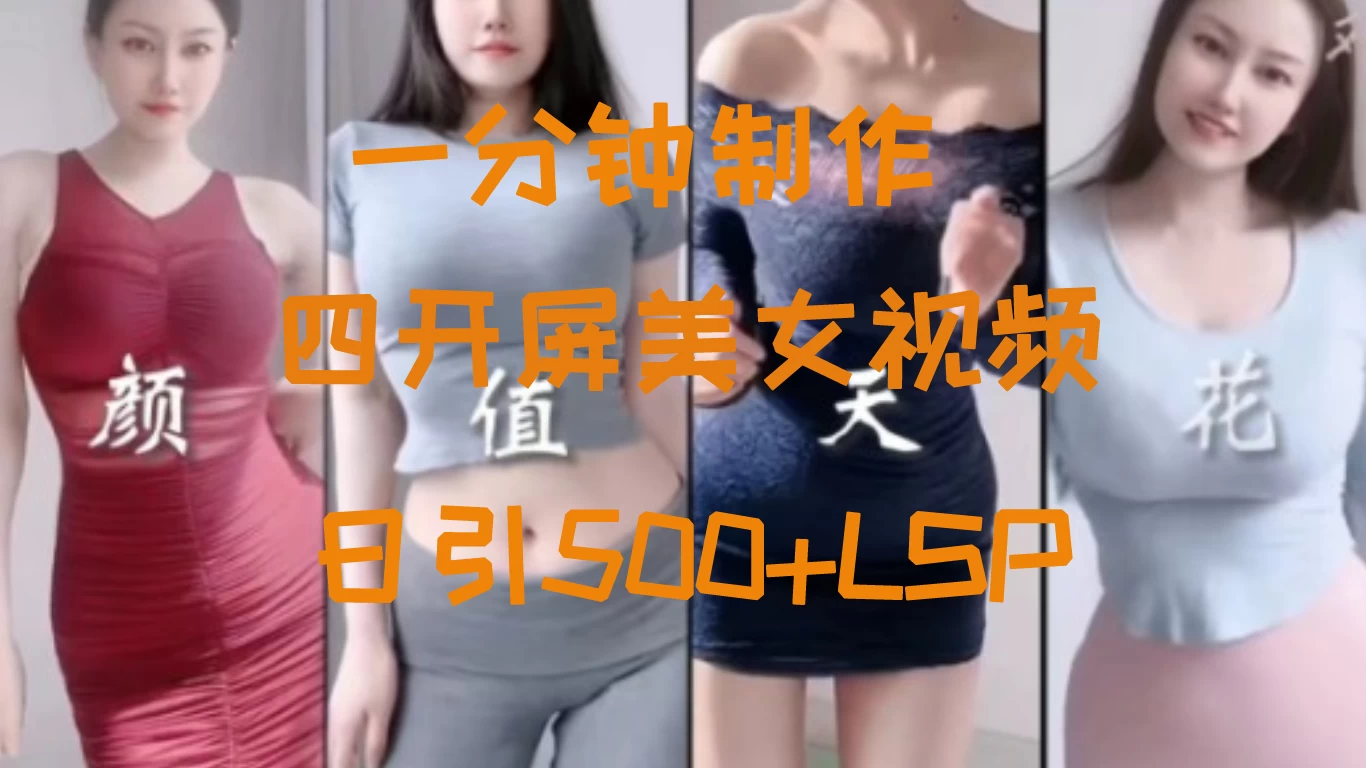 S粉新玩法，流量爆炸，美女视频四开屏，日引500+-枫客网创